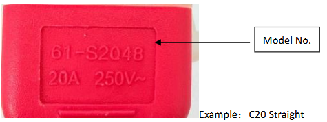 Diagram showing where to find the model number on a SSEMCO P-Lock power cord.